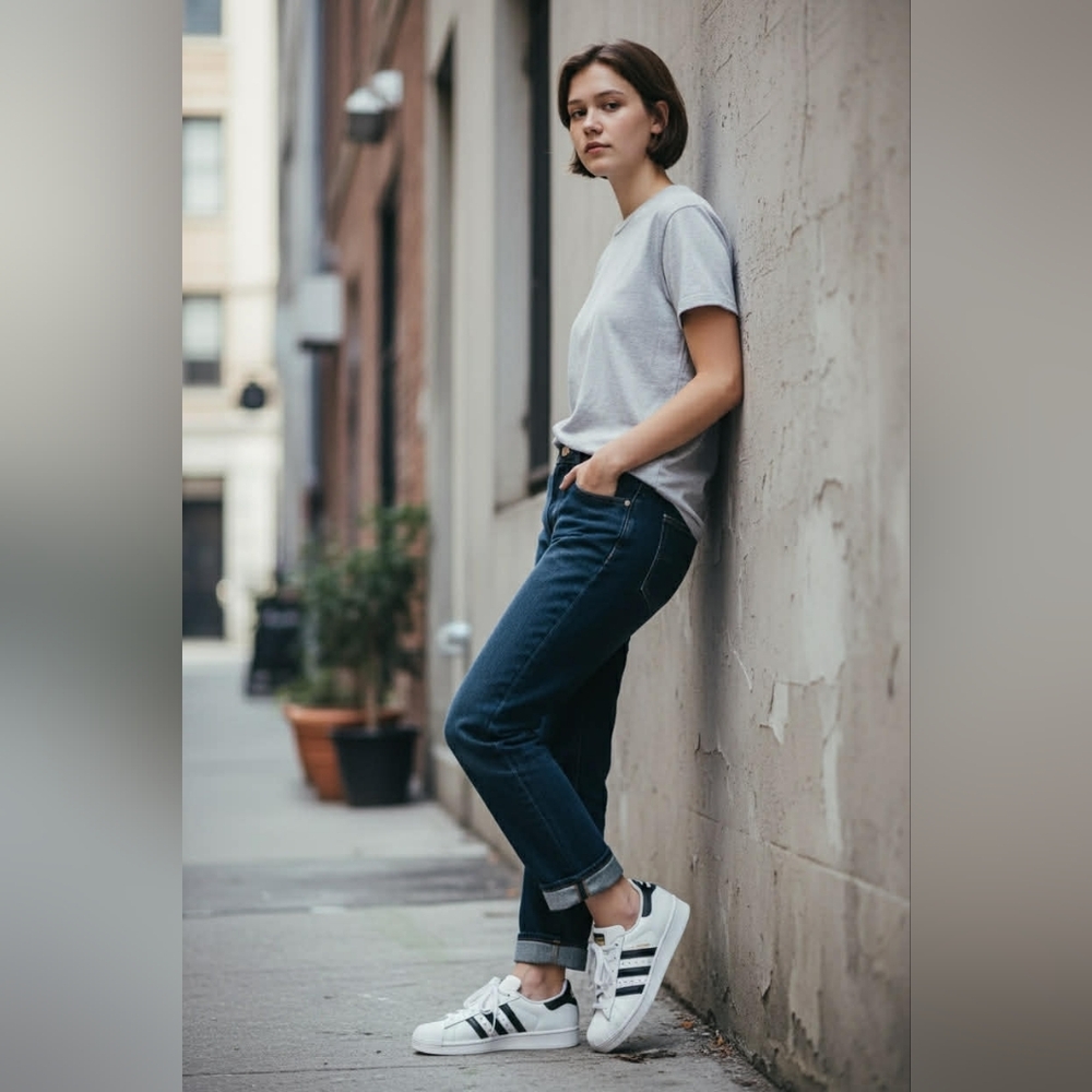 adidas Women's White and Black Striped Sneakers